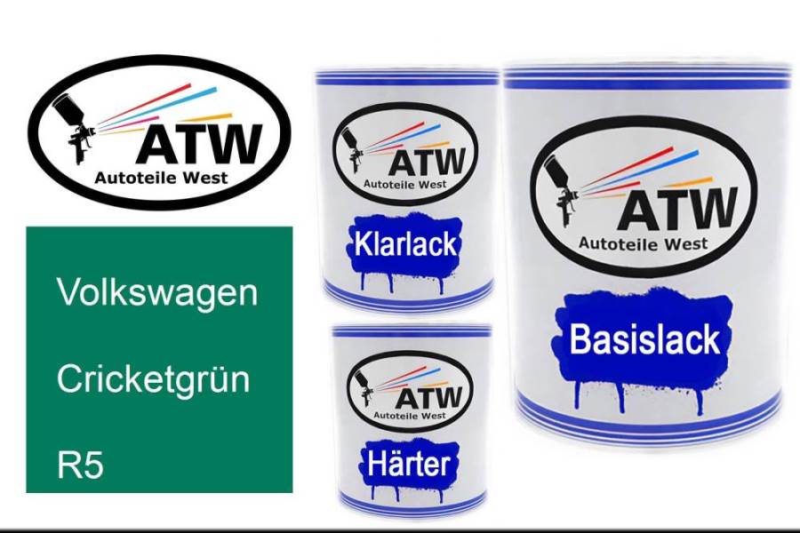 Volkswagen, Cricketgrün, R5: 1L Lackdose + 1L Klarlack + 500ml Härter - Set, von ATW Autoteile West.