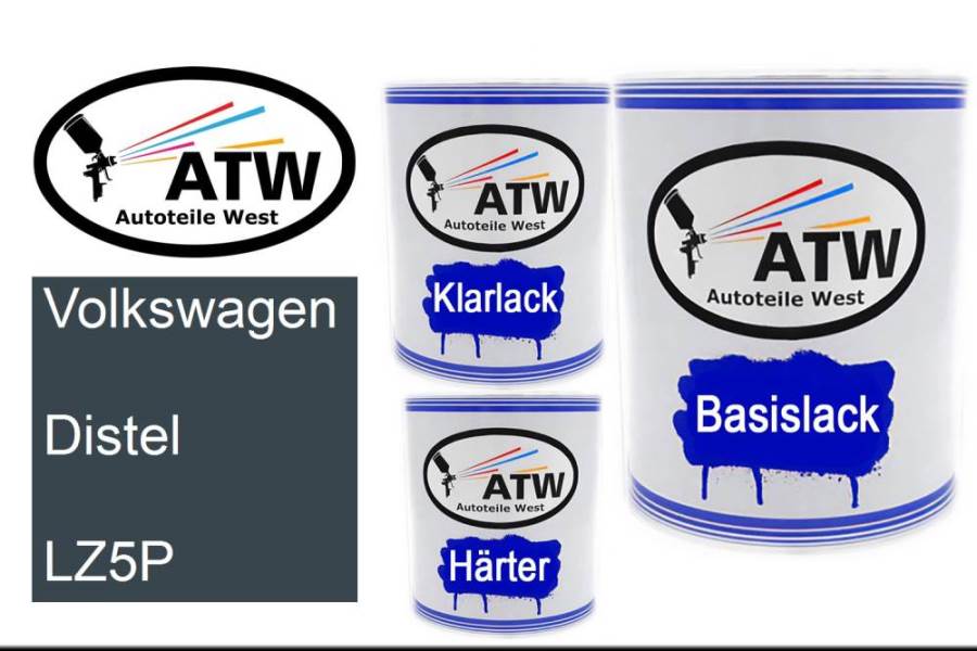 Volkswagen, Distel, LZ5P: 1L Lackdose + 1L Klarlack + 500ml Härter - Set, von ATW Autoteile West.