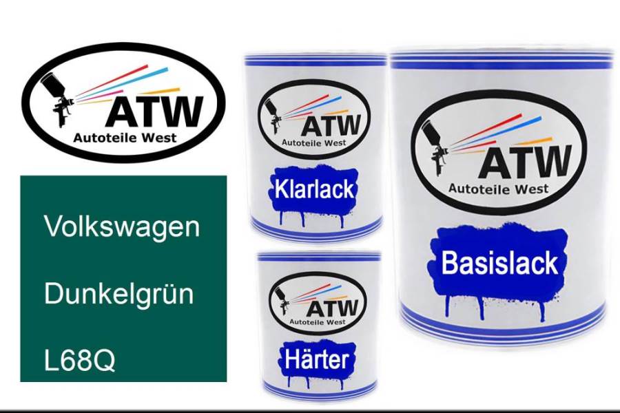 Volkswagen, Dunkelgrün, L68Q: 1L Lackdose + 1L Klarlack + 500ml Härter - Set, von ATW Autoteile West.