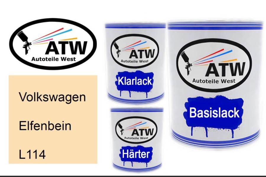 Volkswagen, Elfenbein, L114: 1L Lackdose + 1L Klarlack + 500ml Härter - Set, von ATW Autoteile West.