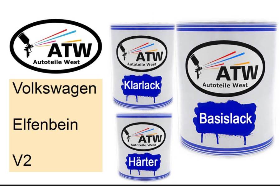 Volkswagen, Elfenbein, V2: 1L Lackdose + 1L Klarlack + 500ml Härter - Set, von ATW Autoteile West.