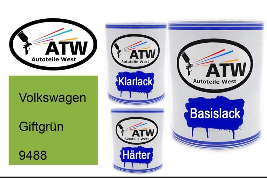 Volkswagen, Giftgrün, 9488: 1L Lackdose + 1L Klarlack + 500ml Härter - Set, von ATW Autoteile West.