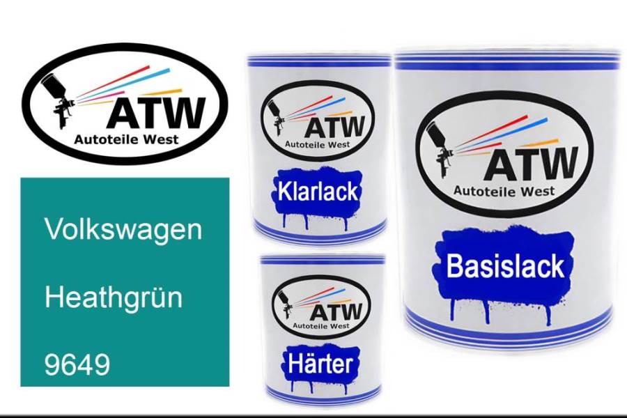 Volkswagen, Heathgrün, 9649: 1L Lackdose + 1L Klarlack + 500ml Härter - Set, von ATW Autoteile West.