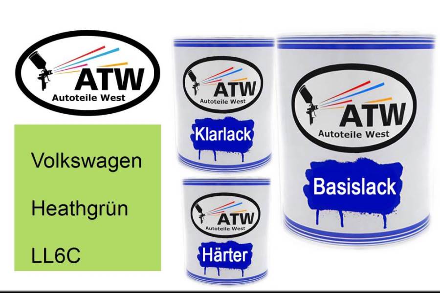 Volkswagen, Heathgrün, LL6C: 1L Lackdose + 1L Klarlack + 500ml Härter - Set, von ATW Autoteile West.