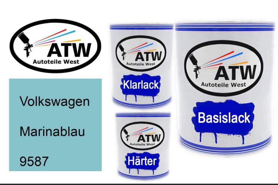 Volkswagen, Marinablau, 9587: 1L Lackdose + 1L Klarlack + 500ml Härter - Set, von ATW Autoteile West.