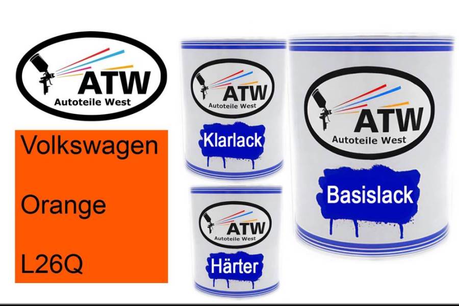 Volkswagen, Orange, L26Q: 1L Lackdose + 1L Klarlack + 500ml Härter - Set, von ATW Autoteile West.