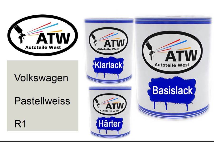 Volkswagen, Pastellweiss, R1: 1L Lackdose + 1L Klarlack + 500ml Härter - Set, von ATW Autoteile West.