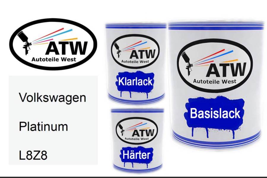 Volkswagen, Platinum, L8Z8: 1L Lackdose + 1L Klarlack + 500ml Härter - Set, von ATW Autoteile West.