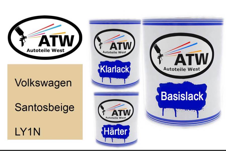 Volkswagen, Santosbeige, LY1N: 1L Lackdose + 1L Klarlack + 500ml Härter - Set, von ATW Autoteile West.