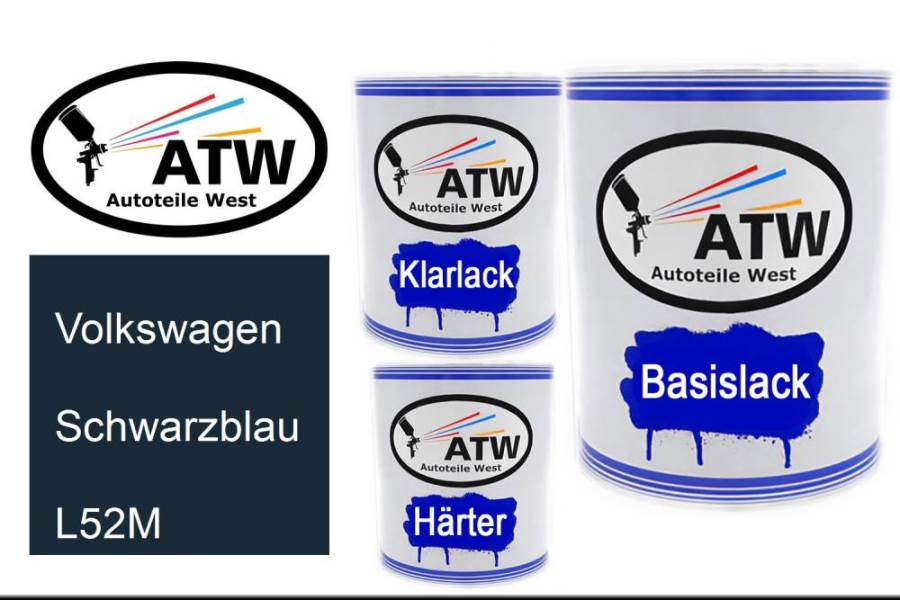Volkswagen, Schwarzblau, L52M: 1L Lackdose + 1L Klarlack + 500ml Härter - Set, von ATW Autoteile West.