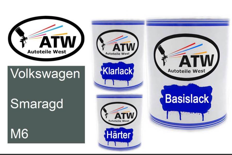 Volkswagen, Smaragd, M6: 1L Lackdose + 1L Klarlack + 500ml Härter - Set, von ATW Autoteile West.