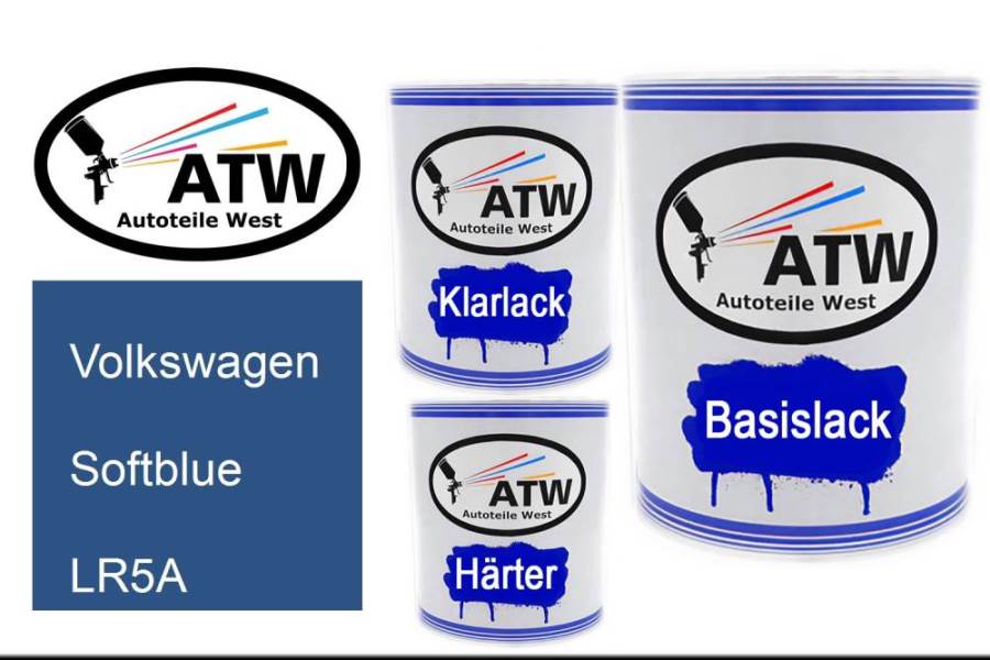 Volkswagen, Softblue, LR5A: 1L Lackdose + 1L Klarlack + 500ml Härter - Set, von ATW Autoteile West.