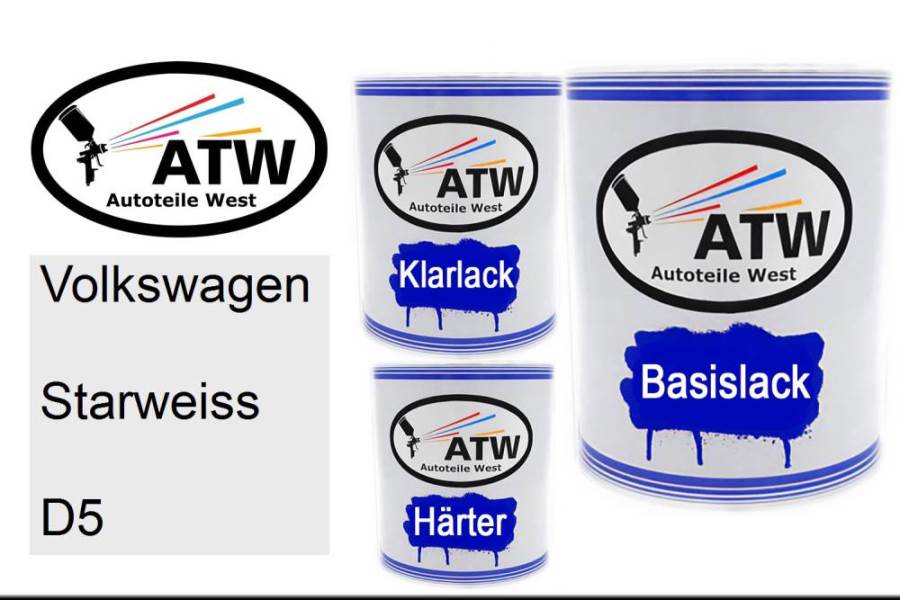 Volkswagen, Starweiss, D5: 1L Lackdose + 1L Klarlack + 500ml Härter - Set, von ATW Autoteile West.