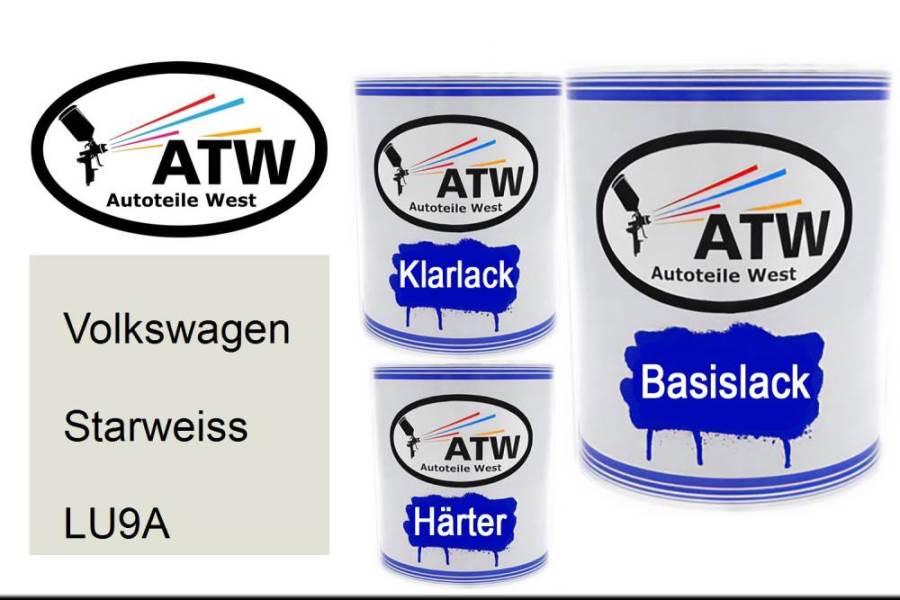 Volkswagen, Starweiss, LU9A: 1L Lackdose + 1L Klarlack + 500ml Härter - Set, von ATW Autoteile West.