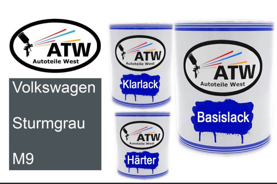 Volkswagen, Sturmgrau, M9: 1L Lackdose + 1L Klarlack + 500ml Härter - Set, von ATW Autoteile West.