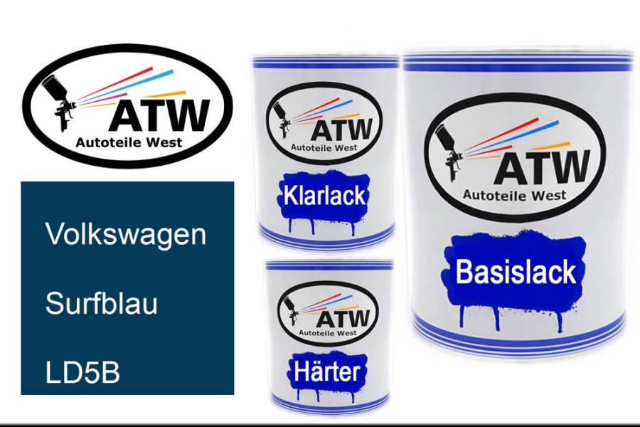 Volkswagen, Surfblau, LD5B: 1L Lackdose + 1L Klarlack + 500ml Härter - Set, von ATW Autoteile West.