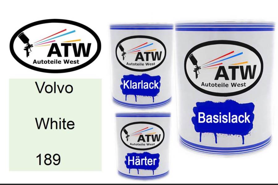 Volvo, White, 189: 1L Lackdose + 1L Klarlack + 500ml Härter - Set, von ATW Autoteile West.