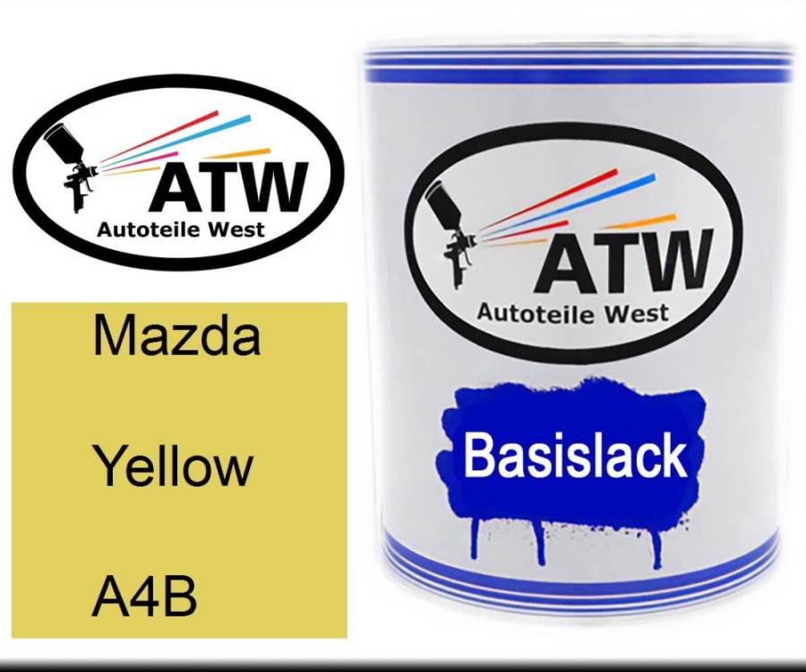 Mazda, Yellow, A4B: 1L Lackdose, von ATW Autoteile West.