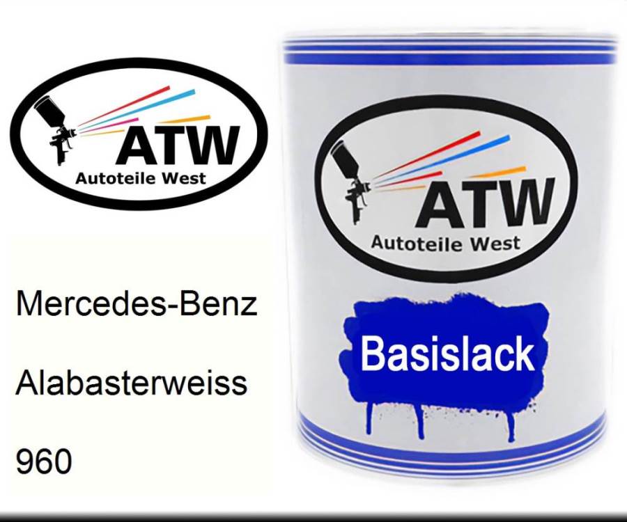 Mercedes-Benz, Alabasterweiss, 960: 1L Lackdose, von ATW Autoteile West.