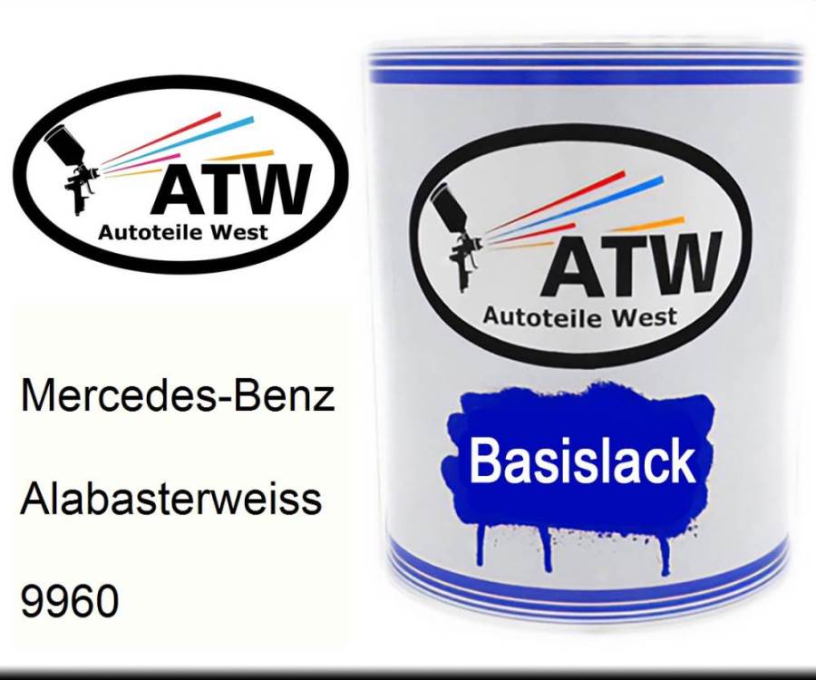 Mercedes-Benz, Alabasterweiss, 9960: 1L Lackdose, von ATW Autoteile West.