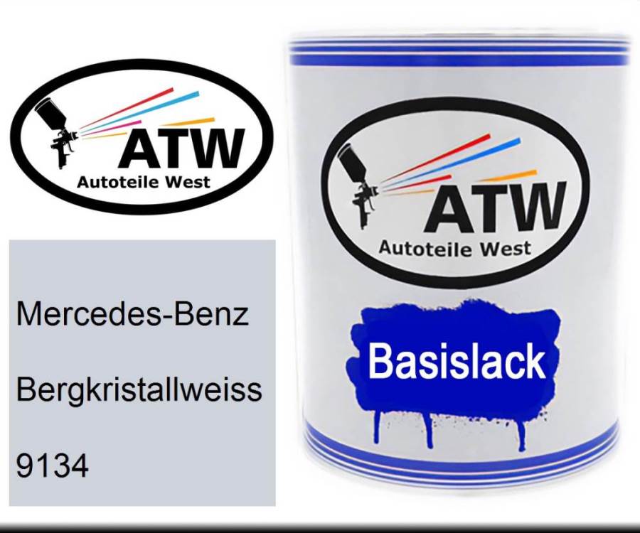 Mercedes-Benz, Bergkristallweiss, 9134: 1L Lackdose, von ATW Autoteile West.