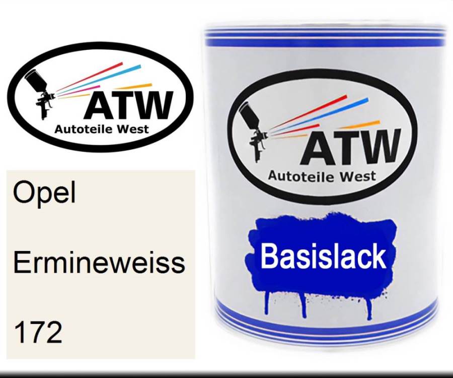 Opel, Ermineweiss, 172: 1L Lackdose, von ATW Autoteile West.
