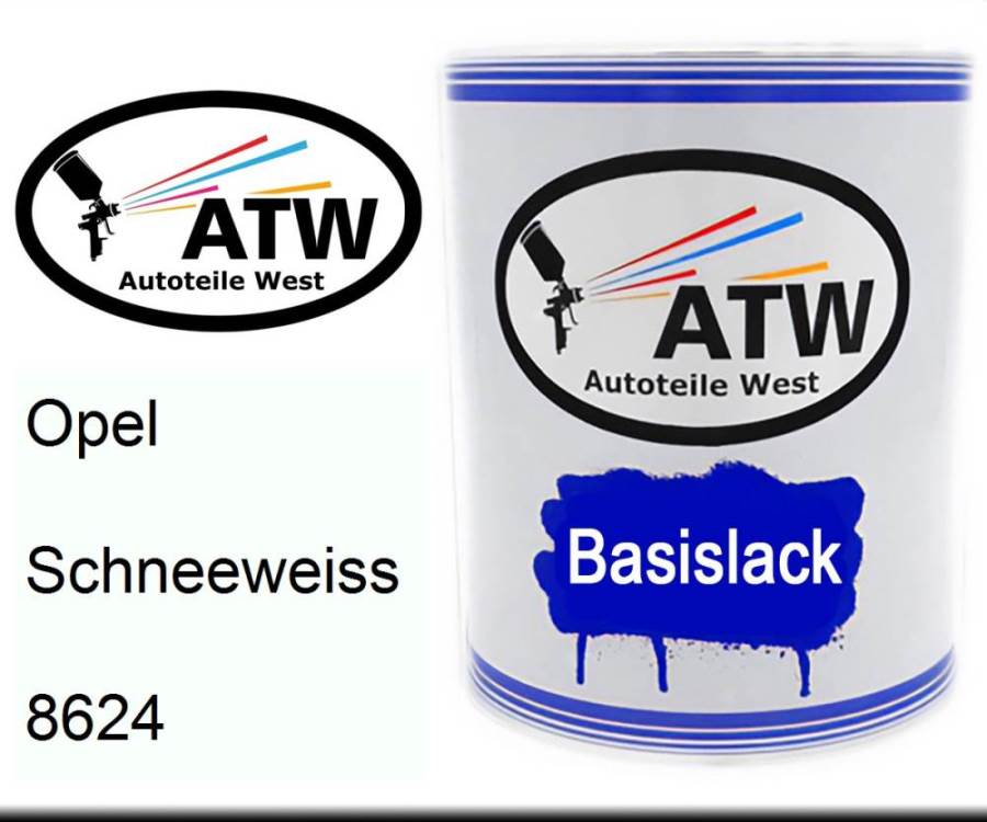 Opel, Schneeweiss, 8624: 1L Lackdose, von ATW Autoteile West.