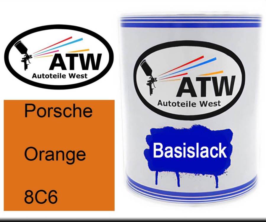 Porsche, Orange, 8C6: 1L Lackdose, von ATW Autoteile West.