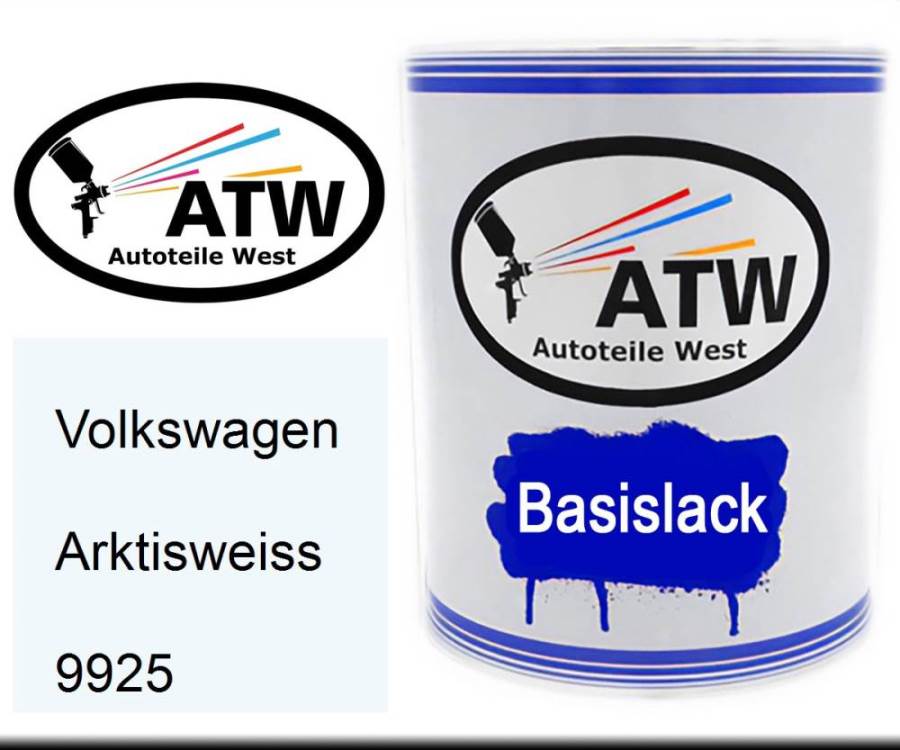 Volkswagen, Arktisweiss, 9925: 1L Lackdose, von ATW Autoteile West.