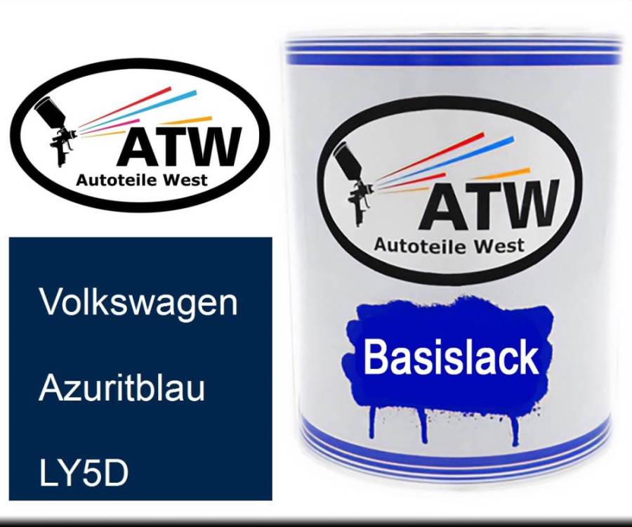 Volkswagen, Azuritblau, LY5D: 1L Lackdose, von ATW Autoteile West.