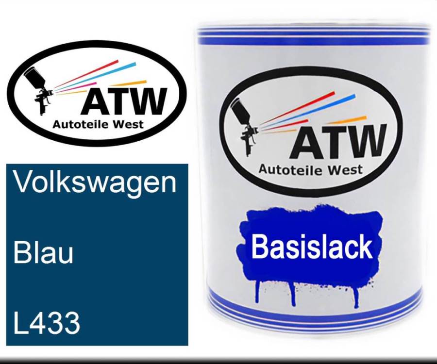 Volkswagen, Blau, L433: 1L Lackdose, von ATW Autoteile West.