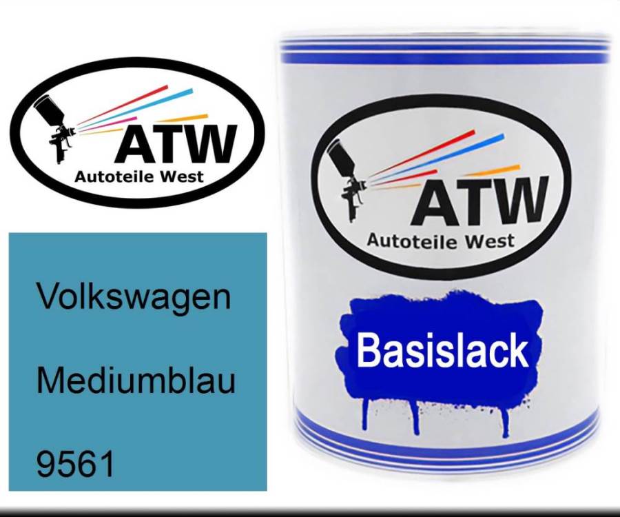 Volkswagen, Mediumblau, 9561: 1L Lackdose, von ATW Autoteile West.