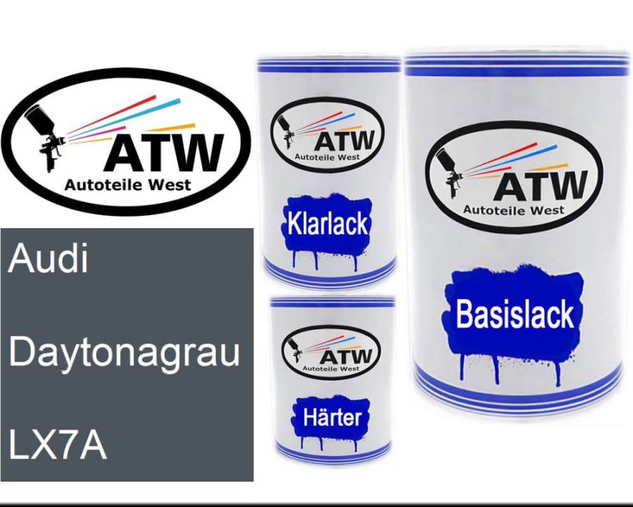 Audi, Daytonagrau, LX7A: 500ml Lackdose + 500ml Klarlack + 250ml Härter - Set, von ATW Autoteile West.