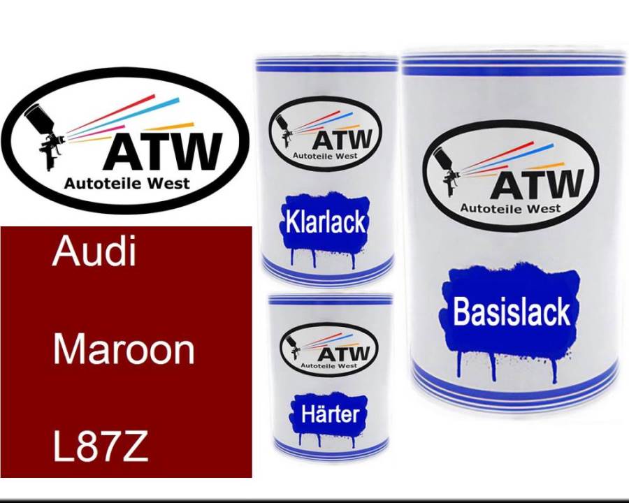 Audi, Maroon, L87Z: 500ml Lackdose + 500ml Klarlack + 250ml Härter - Set, von ATW Autoteile West.