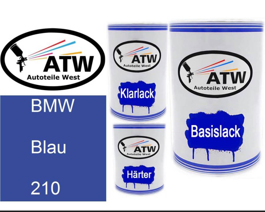BMW, Blau, 210: 500ml Lackdose + 500ml Klarlack + 250ml Härter - Set, von ATW Autoteile West.