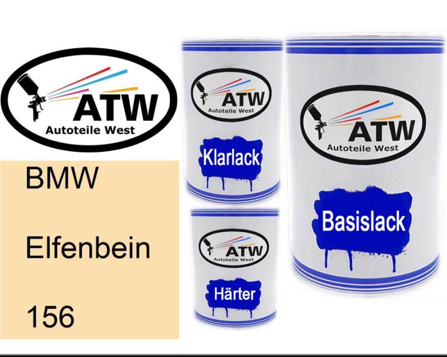 BMW, Elfenbein, 156: 500ml Lackdose + 500ml Klarlack + 250ml Härter - Set, von ATW Autoteile West.