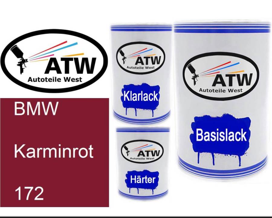 BMW, Karminrot, 172: 500ml Lackdose + 500ml Klarlack + 250ml Härter - Set, von ATW Autoteile West.