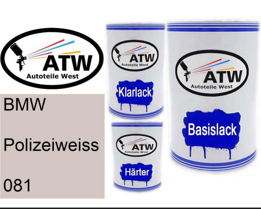BMW, Polizeiweiss, 081: 500ml Lackdose + 500ml Klarlack + 250ml Härter - Set, von ATW Autoteile West.
