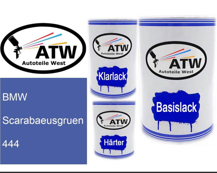 BMW, Scarabaeusgruen, 444: 500ml Lackdose + 500ml Klarlack + 250ml Härter - Set, von ATW Autoteile West.