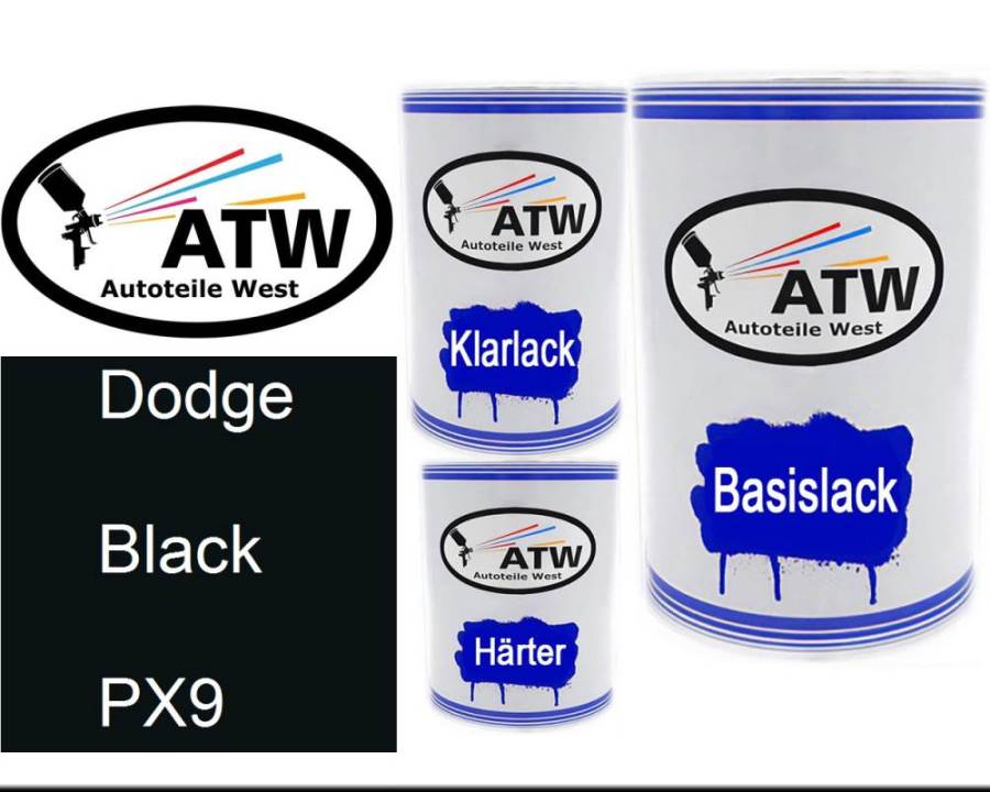 Dodge, Black, PX9: 500ml Lackdose + 500ml Klarlack + 250ml Härter - Set, von ATW Autoteile West.