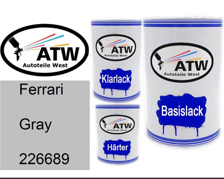 Ferrari, Gray, 226689: 500ml Lackdose + 500ml Klarlack + 250ml Härter - Set, von ATW Autoteile West.