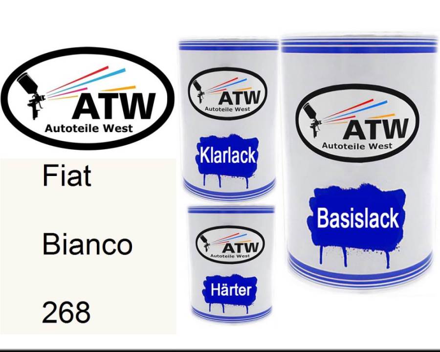 Fiat, Bianco, 268: 500ml Lackdose + 500ml Klarlack + 250ml Härter - Set, von ATW Autoteile West.