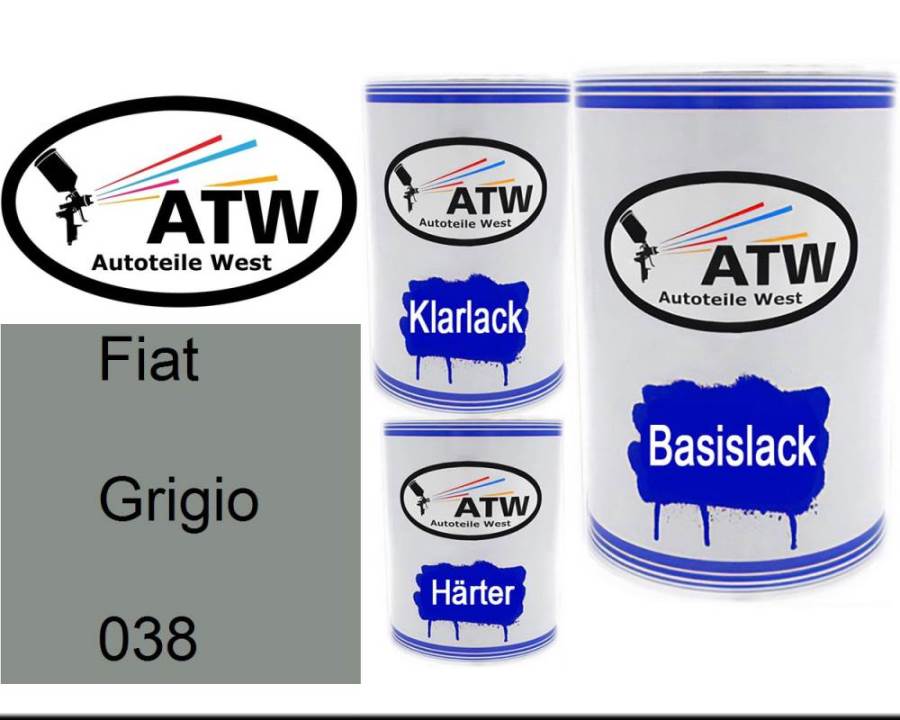 Fiat, Grigio, 038: 500ml Lackdose + 500ml Klarlack + 250ml Härter - Set, von ATW Autoteile West.