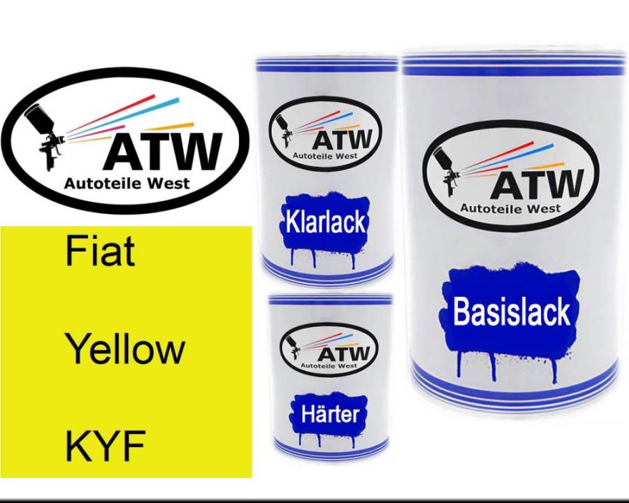 Fiat, Yellow, KYF: 500ml Lackdose + 500ml Klarlack + 250ml Härter - Set, von ATW Autoteile West.