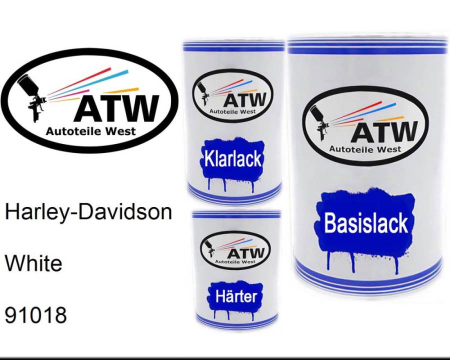 Harley-Davidson, White, 91018: 500ml Lackdose + 500ml Klarlack + 250ml Härter - Set, von ATW Autoteile West.