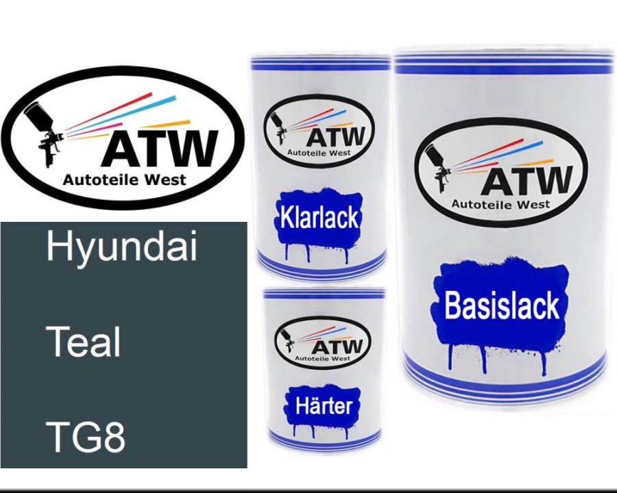 Hyundai, Teal, TG8: 500ml Lackdose + 500ml Klarlack + 250ml Härter - Set, von ATW Autoteile West.