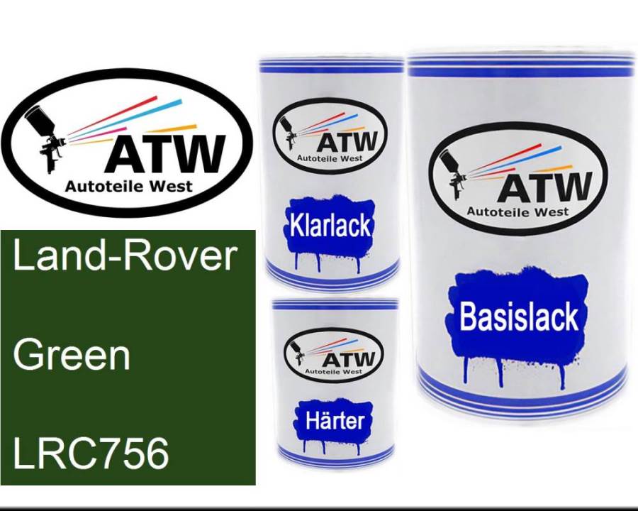 Land-Rover, Green, LRC756: 500ml Lackdose + 500ml Klarlack + 250ml Härter - Set, von ATW Autoteile West.