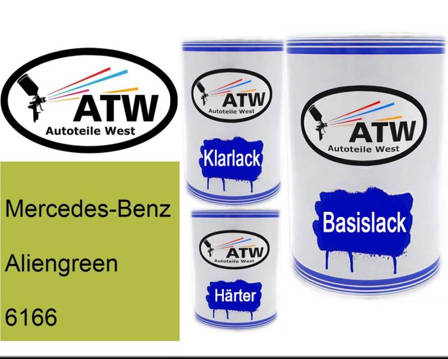 Mercedes-Benz, Aliengreen, 6166: 500ml Lackdose + 500ml Klarlack + 250ml Härter - Set, von ATW Autoteile West.