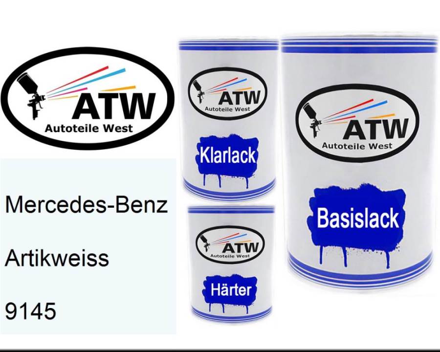 Mercedes-Benz, Artikweiss, 9145: 500ml Lackdose + 500ml Klarlack + 250ml Härter - Set, von ATW Autoteile West.