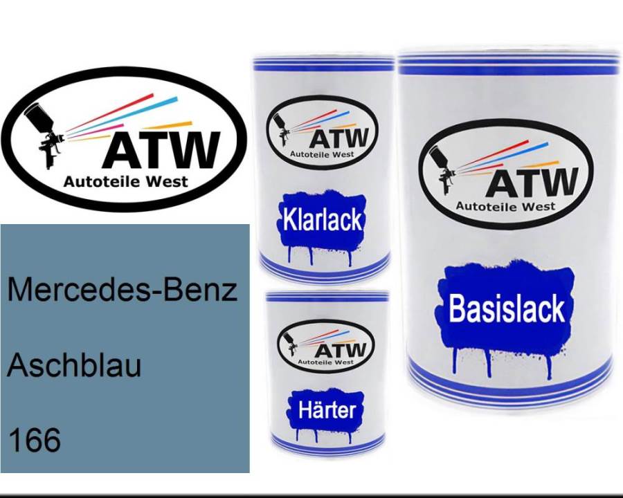 Mercedes-Benz, Aschblau, 166: 500ml Lackdose + 500ml Klarlack + 250ml Härter - Set, von ATW Autoteile West.